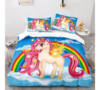 BIJOOT Funda Nordica 3D Microfibra Suave Arcoiris Unicornio Funda Nordica 135X200 Impresión 3D Funda Nordica Cama 90 Infantil con 2 Fundas De Almohada De 40X75Cm 135X200 Cm