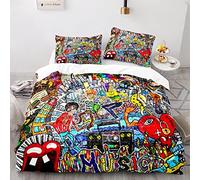 BIJOOT Graffiti Grafiti Hip Hop Juegos De Fundas para Edredón Microfibra Suave Funda Nordica Cama 90 Infantil Niña Impresión 3D Funda Nordico 135X200 135 X 200 Cm con 2 Fundas De Almohada De 40X75Cm