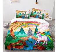 BIJOOT Impresión 3D Funda Nordica Cama 105 Infantil 155 X 220 Cm Funda Edredon 155X220 Microfibra Suave Arcoiris Unicornio Funda De Edredón con 2 Fundas De Almohada De 40X75Cm
