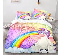 BIJOOT Microfibra Suave Funda Nordica Cama 105 Infantil Niño Arcoiris Unicornio Funda Nordica 220X155Cm 155 X 220 Cm Fundas De Edredon con 2 Fundas De Almohada De 40X75Cm Impresión 3D