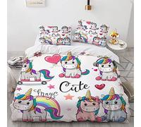 BIJOOT Unicornio Juegos De Fundas para Edredón Microfibra Suave Funda Nordica Cama 90 Infantil Impresión 3D Funda Nordica 135 X 200 135X200 Cm con 2 Fundas De Almohada De 40X75Cm