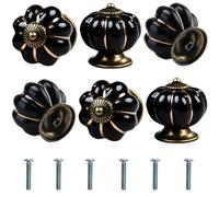Bikasun 6 pomos para muebles con forma de calabaza, negro, pomos vintage de cerámica, pomos para armarios con tornillos, tiradores para cajones de armarios, cómodas