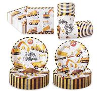 Bikasun 80 piezas Juego de Vajilla de Cumpleaños para Excavadora, para 20 Invitados, suministros para Fiestas de Automóviles de Construcción, para Decoración de Fiestas de Cumpleaños Temáticas