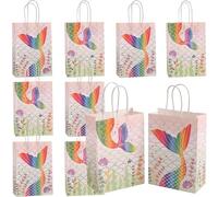 Bikasun Lote de 10 bolsas de regalo con asas con motivos de sirenas, bolsas de papel de colores para dulces, bolsas de golosinas, bolsas de regalo para fiestas de cumpleaños