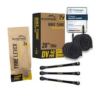 BikePeak 2 cámaras de aire para bicicleta Touring de 28 pulgadas con válvula Dunlop negra de 40 mm - Manguera DV Blitz válvula, ETRTO 28/47-622/635, 700C - Juego de 2 mangueras Makaluptis + 3