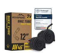 BikePeak 2 cámaras para cochecito de bebé de 12 pulgadas con válvula de coche negra en ángulo de 45°, válvula AV Schrader, ETRTO 47/62-203, 300 A, juego de 2 mangueras para cochecito, triciclo
