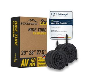 BikePeak 2X Cámara de bicicleta MTB 29 28 27,5 pulgadas con válvula auto Schrader de 40 mm - Juego de 2 cámaras Schrader AV, válvula ETRTO 40/62-584/635 Kilimaharo