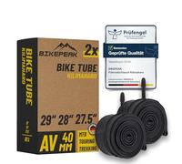 BikePeak Kilimaharo - Juego de 2 cámaras de aire para bicicleta (2 unidades, 29, 28, 27,5 pulgadas, con válvula de coche negra, 40 mm, válvula AV, ETRTO 40/62-584/635)