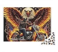 Biker águila Americana Navidad, Rompecabezas de 1000 Piezas para Adultos, Biker, águila, Fuego, Bandera de EE. UU., Motocicleta, Premium Grueso Resistente, desafiante, Regalo, 70x50cm/1000pzas