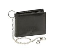 Biker Cartera Trucker Motociclista Monedero con la Cadena de Cromo para señores y señoras Biker, Piel auténtica, Negro