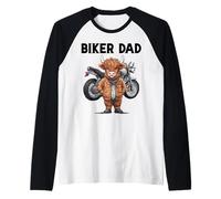 Biker Dad, Divertida vaquilla Motera Escocesa, Vaca de Las Highlands Camiseta Manga Raglan