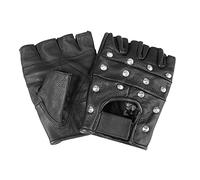 Biker Guantes sin dedos de piel con remaches, hombre, color negro, tamaño extra-small