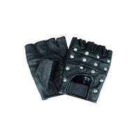 Biker Guantes sin dedos de piel con remaches negro M