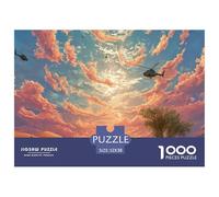 Biker Riding in The Desert 1000 Pcs Stabiler Karton Puzzle Wolf Under The Sunset Lebendige Bilder Kreatives Spiel Puzzles Für Erwachsene Und Kinder 52x38cm/1000pcs
