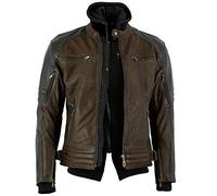 Bikers Gear Australia Lj1110l The Craig - Chaqueta unisex de piel de vacuno encerada con capucha de piel de vacuno de 5 puntos, marrón y negro, L
