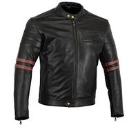 Bikers Gear UK Chaqueta Moto Cafe Racer en Color Negro Envejecido y Rojo oxbloow con Protecciones homologadas y extraíbles Talla XL