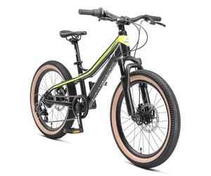 BIKESTAR Bicicleta de montaña de Aluminio Bicicleta Juvenil 20 Pulgadas de 6 a 9 años | Cambio Shimano de 7 velocidades, Freno de Disco, Horquilla de suspensión | niños Bicicleta Negro Verde