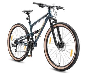 BIKESTAR Bicicleta de montaña de Aluminio Suspensión Doble Completa 29 Pulgadas | Cuadro 17.5" Cambio Shimano de 21 velocidades, Freno de Disco, Fully MTB | Azul