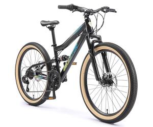 BIKESTAR Bicicleta de montaña Suspensión Doble Bicicleta Juvenil 24 Pulgadas de 8 años | Cambio Shimano de 21 velocidades, Freno de Disco, Fully | niños Bicicleta Negro