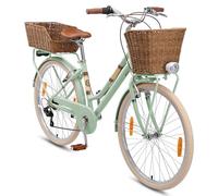 BIKESTAR Bicicleta de Paseo Aluminio 26" 28" Pulgadas | Bici de Cuidad Urbana 7 Velocidades Vintage para Mujeres con Timbre, Cesta, luz y reflectores
