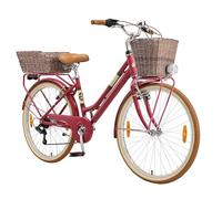 BIKESTAR Bicicleta de Paseo Aluminio 26" Pulgadas | Bici de Cuidad Urbana 7 Velocidades Vintage para Mujeres con Timbre, Cesta, luz y reflectores | Púrpura