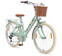 BIKESTAR Bicicleta Infantil de Aluminio a Partir de 9-10 años | Bicicleta Retro Urbana de 24 Pulgadas, 7 velocidades, Cesta, Freno en V | Mentha