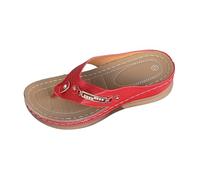 BIKETAFUWY Chanclas Mujer Mulas Cuñas | Gran Tamaño, Entre-Dedd de Cuero, Empeine Calado con Detalle Metálico, Suela Gruesa Cuña, Chanclas Retro | Verano, Exterior, Relajación, Diario, 01 rojo., 37 EU