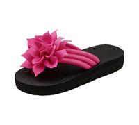 BIKETAFUWY Chanclas para mujer, Sandalias Slip-On, Chaquetas de nieve, Zapatos de verano | Poner, Flor textil, Bridas Flexibles, Suela Gruesa, Entre-Dedos, Playa, Piscina, Vacaciones, Casa, 01 rosa