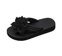 BIKETAFUWY Chanclas para mujer, Sandalias Slip-On, Chaquetas de nieve, Zapatos de verano | Poner, Flor textil, Bridas Flexibles, Suela Gruesa, Entre-Dedos, Playa, Piscina, Vacaciones, Casa, 01 negro