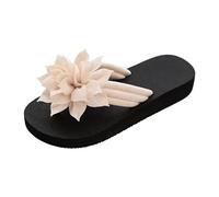 BIKETAFUWY Chanclas para mujer, Sandalias Slip-On, Chaquetas de nieve, Zapatos de verano | Poner, Flor textil, Bridas Flexibles, Suela Gruesa, Entre-Dedos, Playa, Piscina, Vacaciones, Casa, 01 blanco