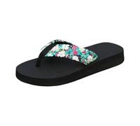 BIKETAFUWY Chanclas para mujer, Sandalias Slip-On, Nu-Pies, Chaquetas de playa | Poner, Entre-Dedos, Bridas Impresas, Suela Gruesa, Patrón Floral, Verano, Piscina, Playa, Vacaciones, Paseo, 01 azul