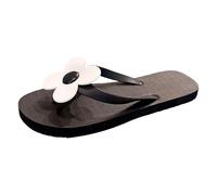 BIKETAFUWY Chanclas planas para mujer, sandalias abiertas, tapas, desnudos | PVC, Slip-On Poner, entre-Dedos, flor decorativa, punta abierta, suela plana, verano playa piscina casa, 01 negro., Small