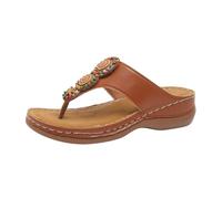BIKETAFUWY Sandalias Chanclas para mujer, Chaquetas y Mulas y Zapatos Abiertos de Cuero, Entre-Dedos, Ancho Brida con Perlas, Suela Cuña Baja, Slip-On Enhebrado | Playa Vacaciones Verano Casa Caminar