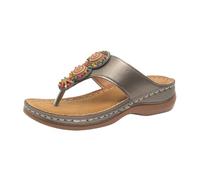 BIKETAFUWY Sandalias Chanclas para mujer, Chaquetas y Mulas y Zapatos Abiertos de Cuero, Entre-Dedos, Ancho Brida con Perlas, Suela Cuña Baja, Slip-On Enhebrado | Playa Vacaciones Verano Casa Caminar