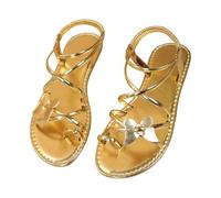 BIKETAFUWY Sandalias Planas Mujer, Nu-Pies, Zapatos Abiertos, Chanclas Joyería | Cuero, Entre-Dedos, Mariposa Decorativa, Bridas Finas, Efecto Metalizado, Suela Plana, Verano Playa Vacaciones, 01 oro