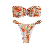 Bikini 2 Piezas Mujer Diadema sin Tirantes Estampado Floral Espalda Enlaces Anillo O Corte Alto Sexy Traje de baño Playa Piscina