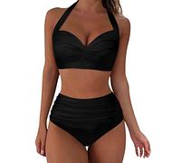Bikini Banador Mujer Bikini Brasileño Mujer 2026 Traje de Baño de Talle para Sexy Split Wrap Cup Printed Bikinis Tallas Grandes Bañador Piezas (Black L)