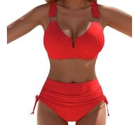 Bikini Bañador Set de 2 Piezas para Mujer Mujer para Color Sólido Cuello En V Sexy Tirantes Estampado Conjunto Separado Traje de Baño Mujer