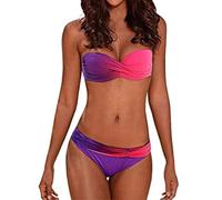 Bikini Bandeau Acolchado para Mujer con Traje De Baño Cinturón De Hombro Push Up Extraíble único Up Beach Fashion Mujeres Fruncido Bandeau Bikini Trajes De Baño con Bragas De Dos Piezas (Rosa,M)