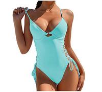 Bikini Braga Alta Tankini Mujer Tallas Grandes Bikini de Una Pieza de Sexy para Mujer Traje Baño Color Sólido Traje Baño Conjunto Playa Reductor Barriga Ropa (Blue L)