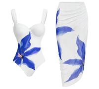 Bikini Braga Alta Traje de Baño Mujer 2 Piezas Bikini de Mujer Sexy con Tirantes Y Estampado Falda Playa Ajustada A La Cadera Traje Baño Que Deja Pasar El Bikinis (Blue S)