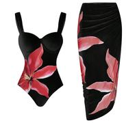 Bikini Braga Alta Traje de Baño Mujer 2 Piezas Bikini de Mujer Sexy con Tirantes Y Estampado Falda Playa Ajustada A La Cadera Traje Baño Que Deja Pasar El Bikinis (Black S)