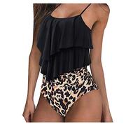 Bikini Braga Brasileña Bikinis Mujer Reductores Mujeres Ruffle Bathin Correas Trajes De Baño High Sexy Spaghetti Waisted 2 Piezas Trajes De Baño Tankinis Red Point Bikini Mujer (Black XXL)