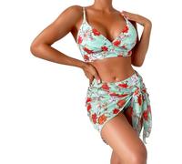 Bikini BrasileñO Deportivo Trikinis Mujer Traje de baño Dividido para Mujer, Primavera/Verano, cojín en el Pecho, sin Soporte de, Flores fragmentadas Sexis Bikini Mujer Curvy Bikinis (Mint Green, XL)