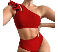 Bikini Brasileño Mujer 2026 Bañador Mujer Piezas Traje de Baño para Un Hombro Color Sólido Traje de Baño Una Pieza Trajes 2026 Bikini Parte Arriba (Red L)