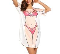 Bikini Camisa, camisas de bikini de manga corta para mujeres divertidas, holgadas, linda camisa, suave vestido de encubrimiento de algodón para la playa, natación, m