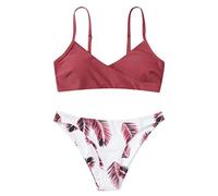 Bikini Cintura Alta Bikini Reductor Pecho Conjunto Estampado Up Traje de Baño Mujer Acolchado Traje de Baño Al Playa Tankinis Mujer Piezas Bañador (Red L)