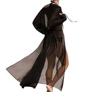 Bikini con armadura cintura nudo cubierta sin lencería cuello en V Split horquilla vestido playa envoltura bikini brillante cubierta para trajes de baño bikini amarillo, Le Noir, L