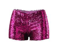 Bikini con pantalones cortos negro nuevo lentejuelas perlas DS Performance Dress Mujer Performance Dress Set de vestido corto 2 en 1 pantalones cortos para hombre 3/4, Rosa intenso., M