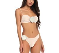 Bikini con Relleno Mujer Bikinis Mujer 2026 con Bikini Set For Women Plus Size Bathing Suit Tank Swimsuit Mid Waist Deep V Neck Wide Straps Mesh Back Braga Negro Talle Swimming (Beige M)